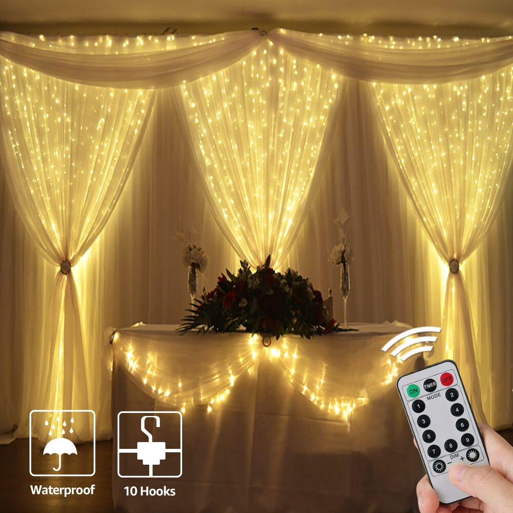 Lepro Warm White Dimmable Curtain Lights 9.8*9.8ft