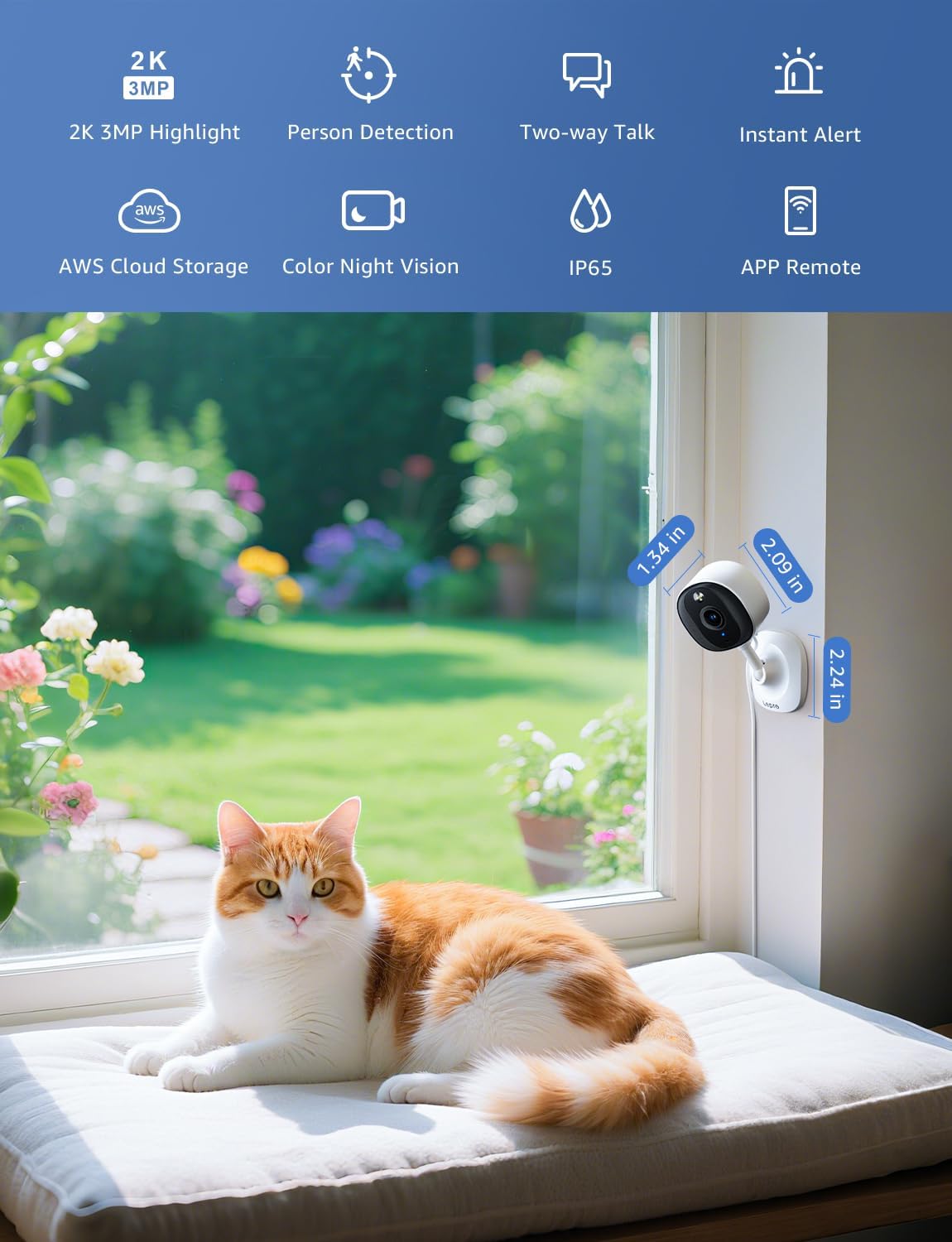 Lepro 2K Security Indoor & Outdoor Camera for Baby Care, Pet Monitoring, Remote Intercom, Night Vision, 2-Way Audio, Cloud & SD Card Storage (SD Card Not Included)