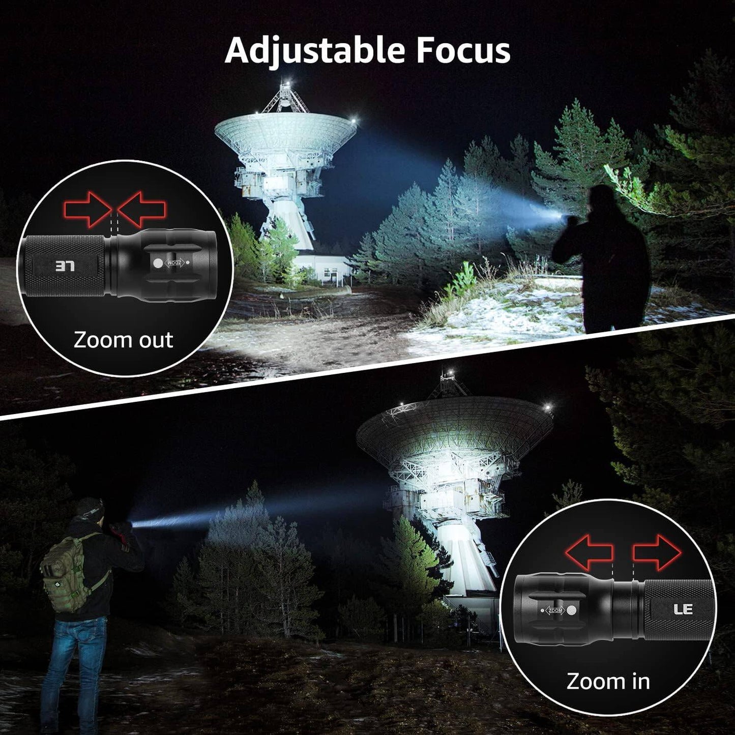 LE LED Torch Battery Powered, LE1000 Super Bright Hand Flashlight, Adjustable Focus, Water Resistant, Lightweight, for Power Cut, Camping, Dog Walking, Easy to Use Small Torch for Elderly Kids Men