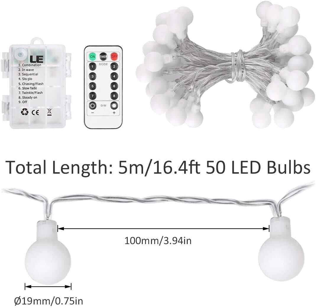 Lepro 16.4ft Battery Powered LED Globe String Lights