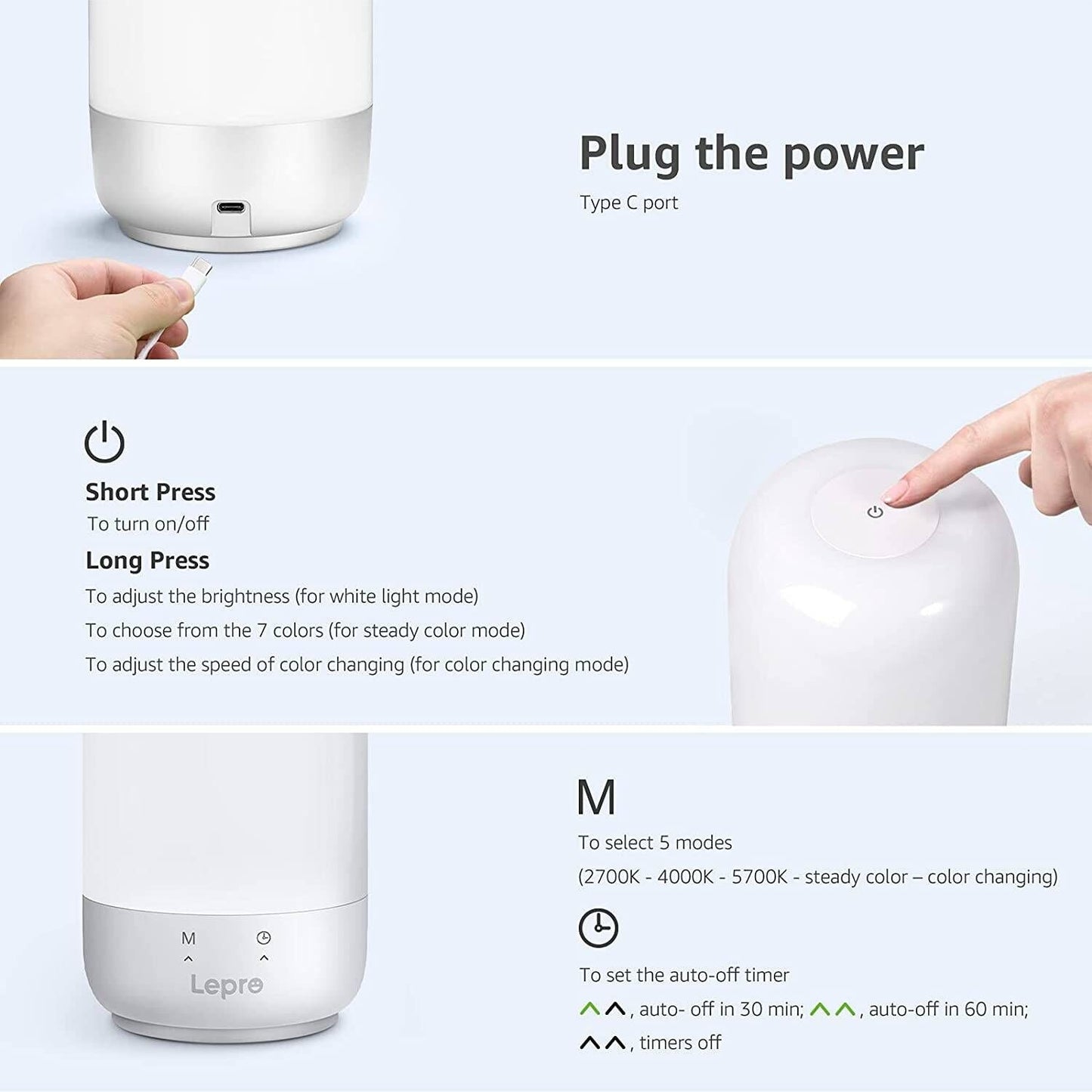 Lepro RGB Dimmable Table Lamp with Metallic Base