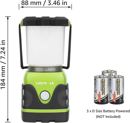 LE Camping Lantern, 1000 Lumen Camping Lights Battery Powered, Dimmable Warm White and Daylight Modes, Battery Lantern for Power Cuts, Emergency Lighting, Suit for Hiking, Fishing, Tents, etc.