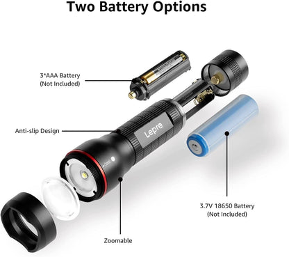 Lepro LED Tactical Flashlight (AAA Battery, 2-Pack)