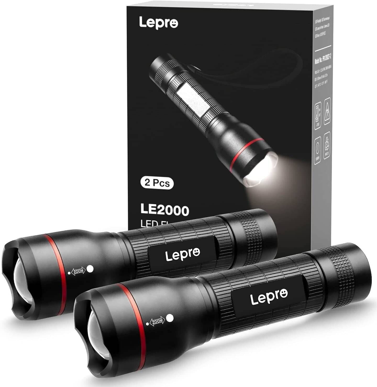 Lepro LED Tactical Flashlight (AAA Battery, 2-Pack)