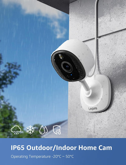 Lepro 2K Security Indoor & Outdoor Camera for Baby Care, Pet Monitoring, Remote Intercom, Night Vision, 2-Way Audio, Cloud & SD Card Storage (SD Card Not Included)