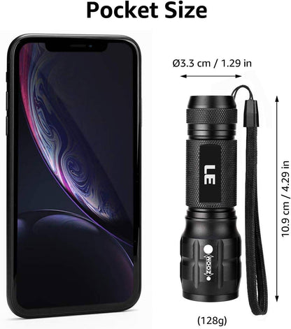 LE LED Torch Battery Powered, LE1000 Super Bright Hand Flashlight, Adjustable Focus, Water Resistant, Lightweight, for Power Cut, Camping, Dog Walking, Easy to Use Small Torch for Elderly Kids Men