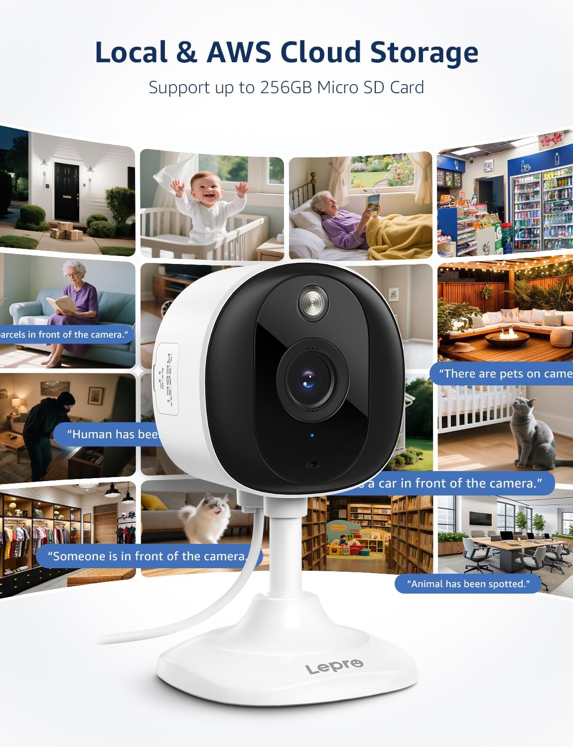 Lepro 2K Security Indoor & Outdoor Camera for Baby Care, Pet Monitoring, Remote Intercom, Night Vision, 2-Way Audio, Cloud & SD Card Storage (SD Card Not Included)