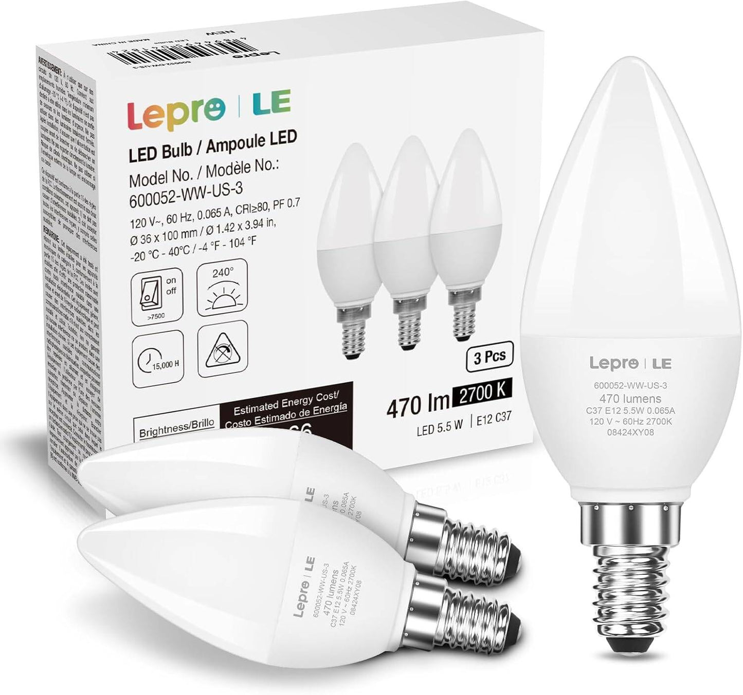 LE E12 LED Candelabra Light Bulbs
