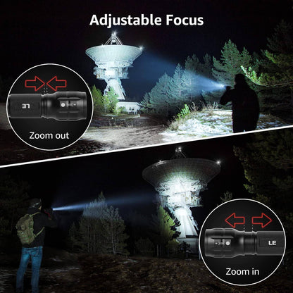 LE LED Torch Battery Powered, LE1000 Super Bright Hand Flashlight, Adjustable Focus, Water Resistant, Lightweight, for Power Cut, Camping, Dog Walking, Easy to Use Small Torch for Elderly Kids Men